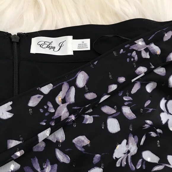 ELIZA J ruffle Asymmetrical Chiffon Skirt In Black - Picture 7 of 8